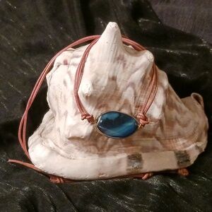 Leather. & Blue Agate Necklace or Multiwrap Bracelet